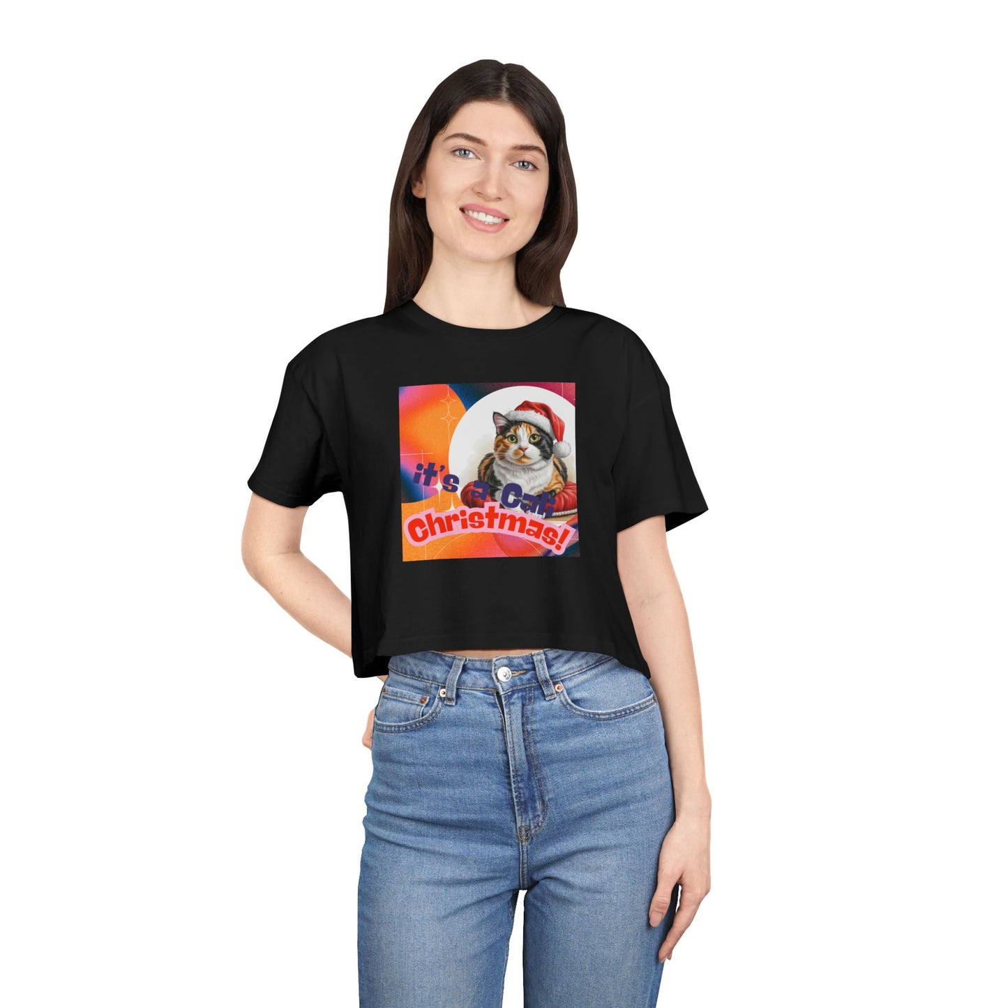 Christmas Cat Crop Tee — "It's a Cali Christmas!" Holiday Graphic
