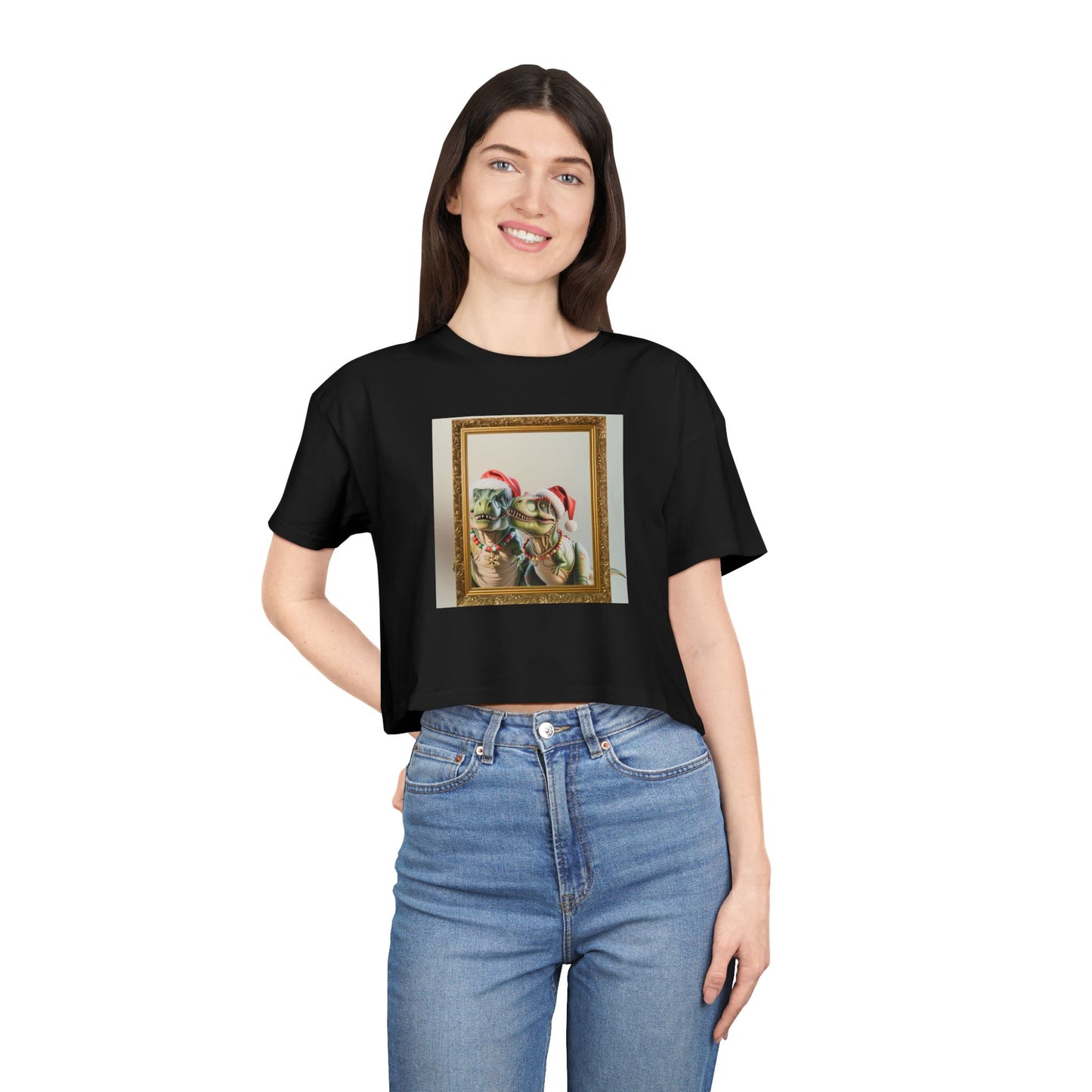 Christmas Mr & Mrs T- Rex Dinosaur Crop Tee — Festive Pet Portrait Holiday Shirt