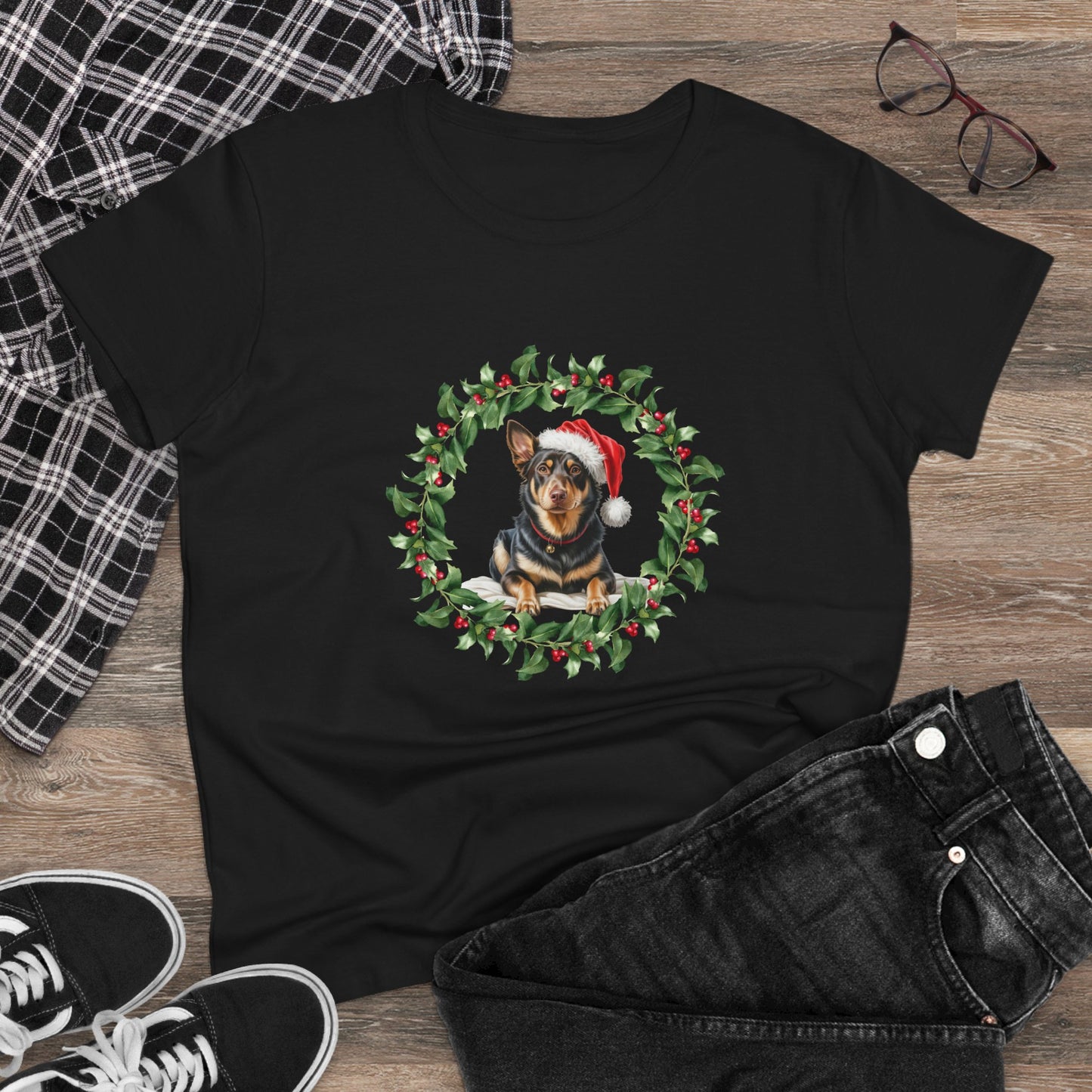 Kelpie wreath Christmas T-Shirt, Festive Kelpie Dog Christmas Tee, Cute Pet Lover Shirt, Holiday Apparel, Great Gift for Dog Owners
