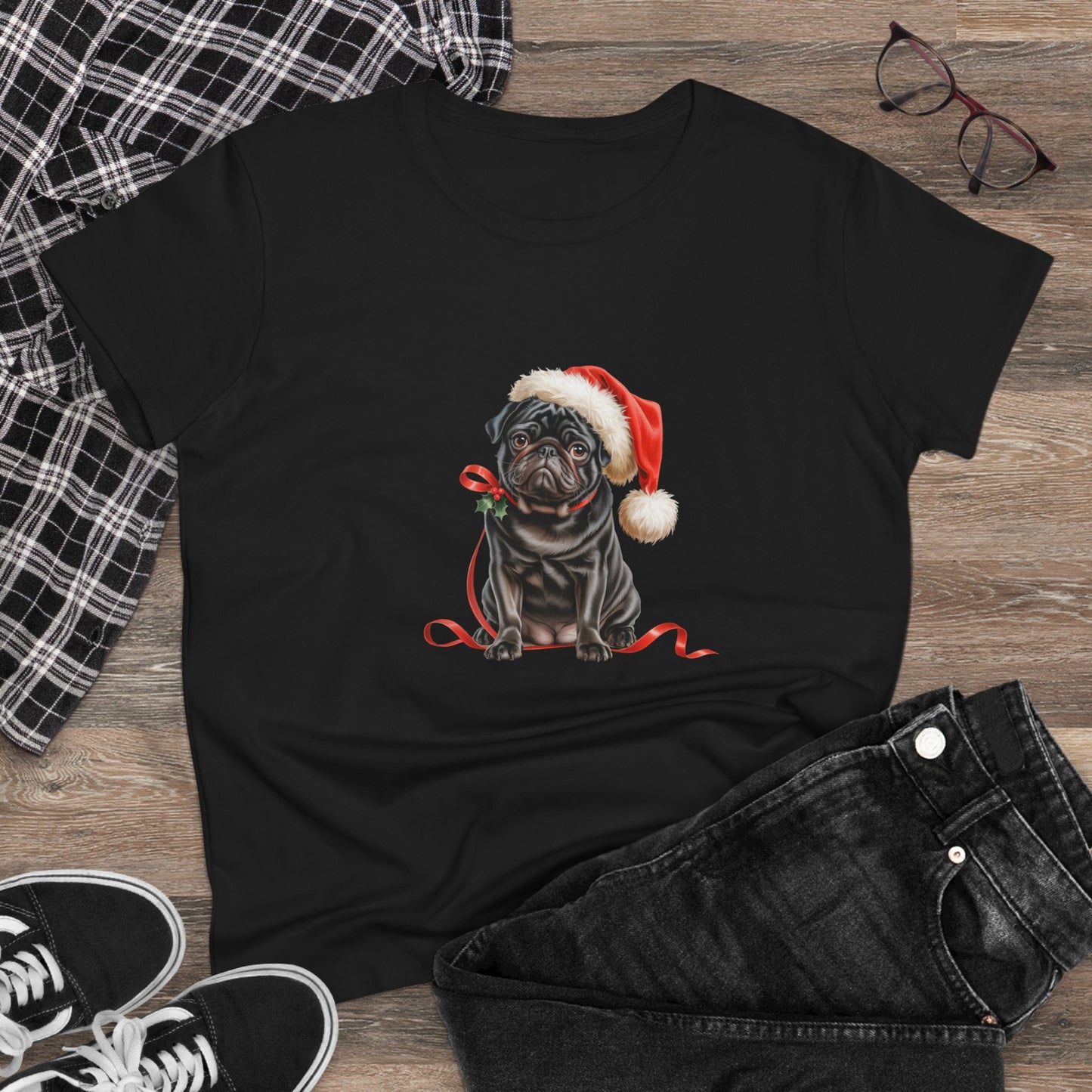 Santa's little Pug T-Shirt, Festive Pug Dog Christmas Tee, Cute Pet Lover Shirt, Holiday Apparel, Great Gift for Pug Dog Owners, Preppy Style Top