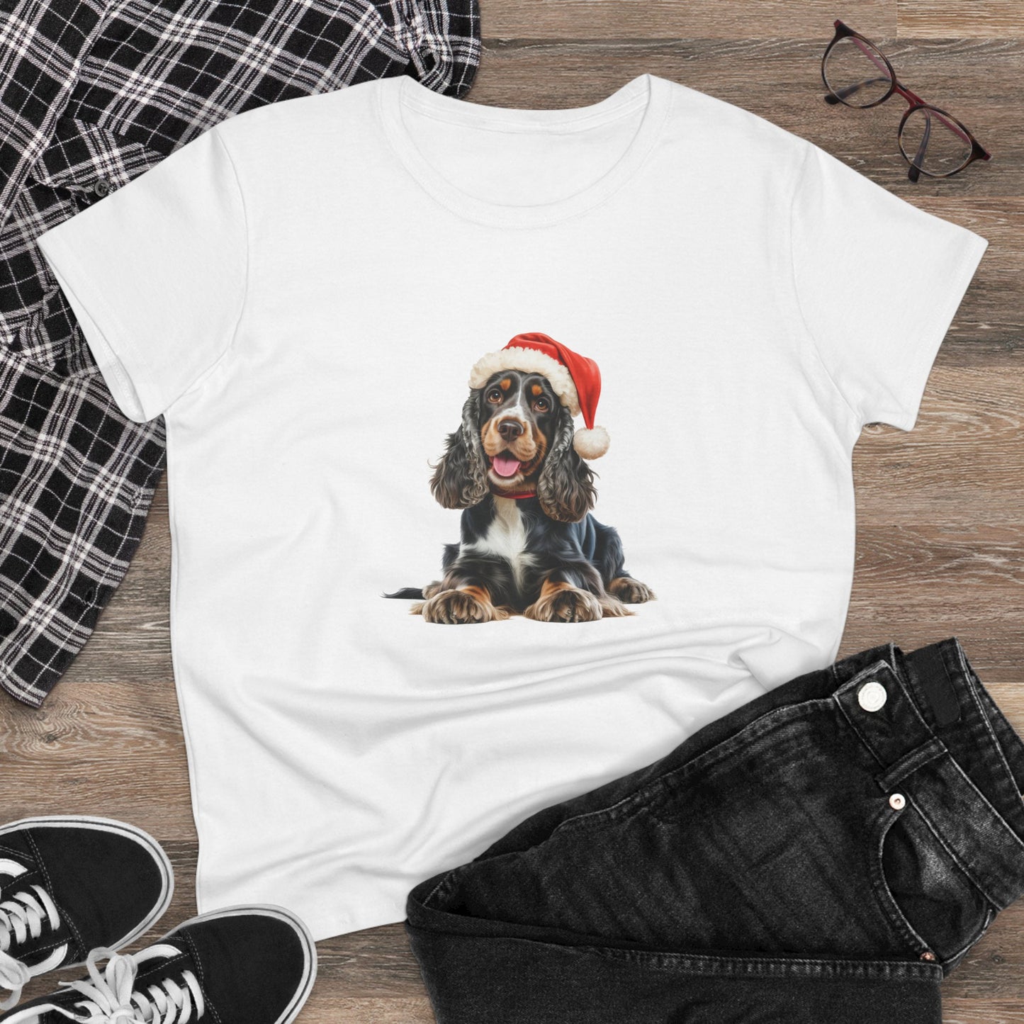 Paws, Love, and Cocker Spaniel Cheer! T-Shirt, Festive Cavoodle Dog Christmas Tee, Cute Pet Lover Shirt, Holiday Apparel, Great Gift for Dog Owners, Preppy Style Top