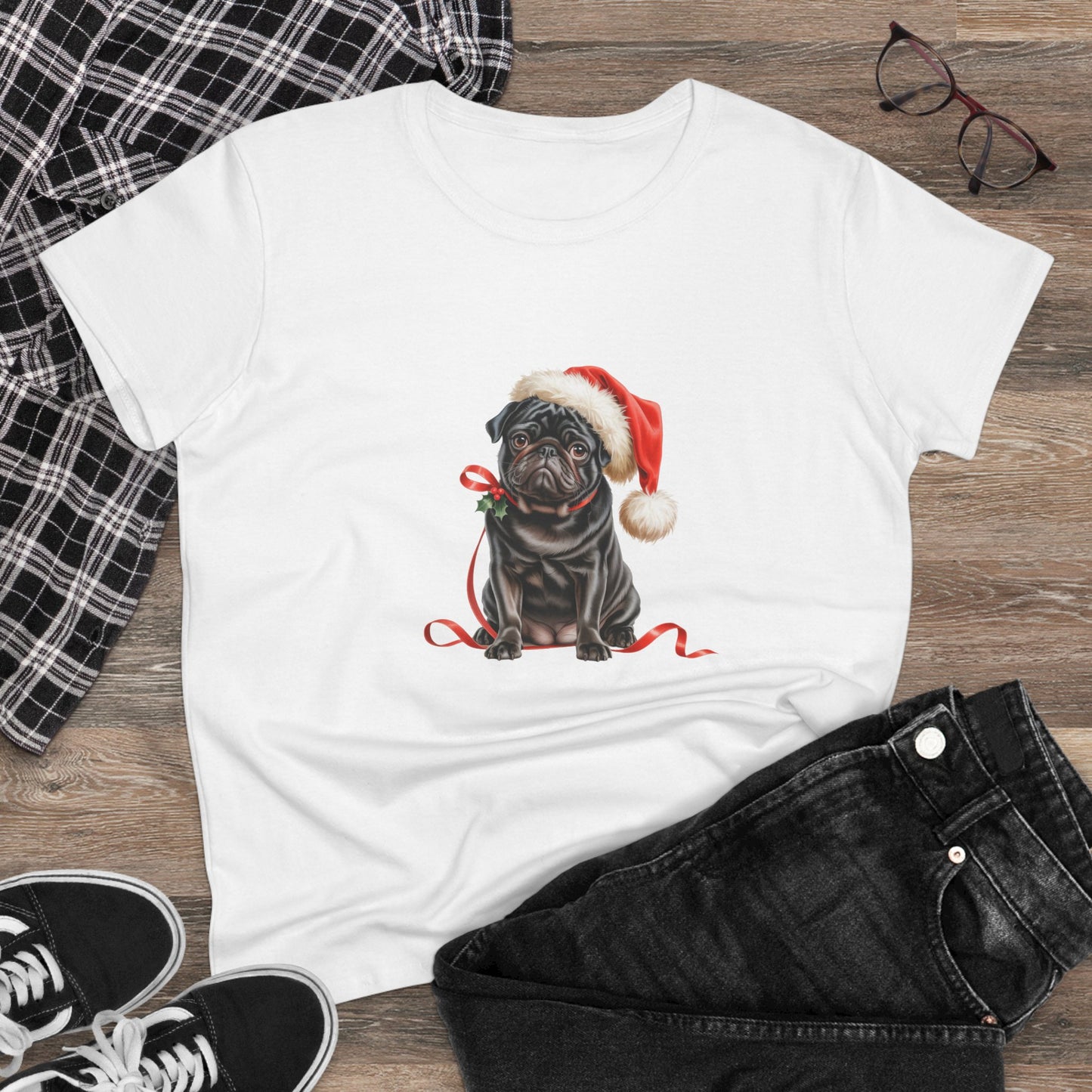 Santa's little Pug T-Shirt, Festive Pug Dog Christmas Tee, Cute Pet Lover Shirt, Holiday Apparel, Great Gift for Pug Dog Owners, Preppy Style Top