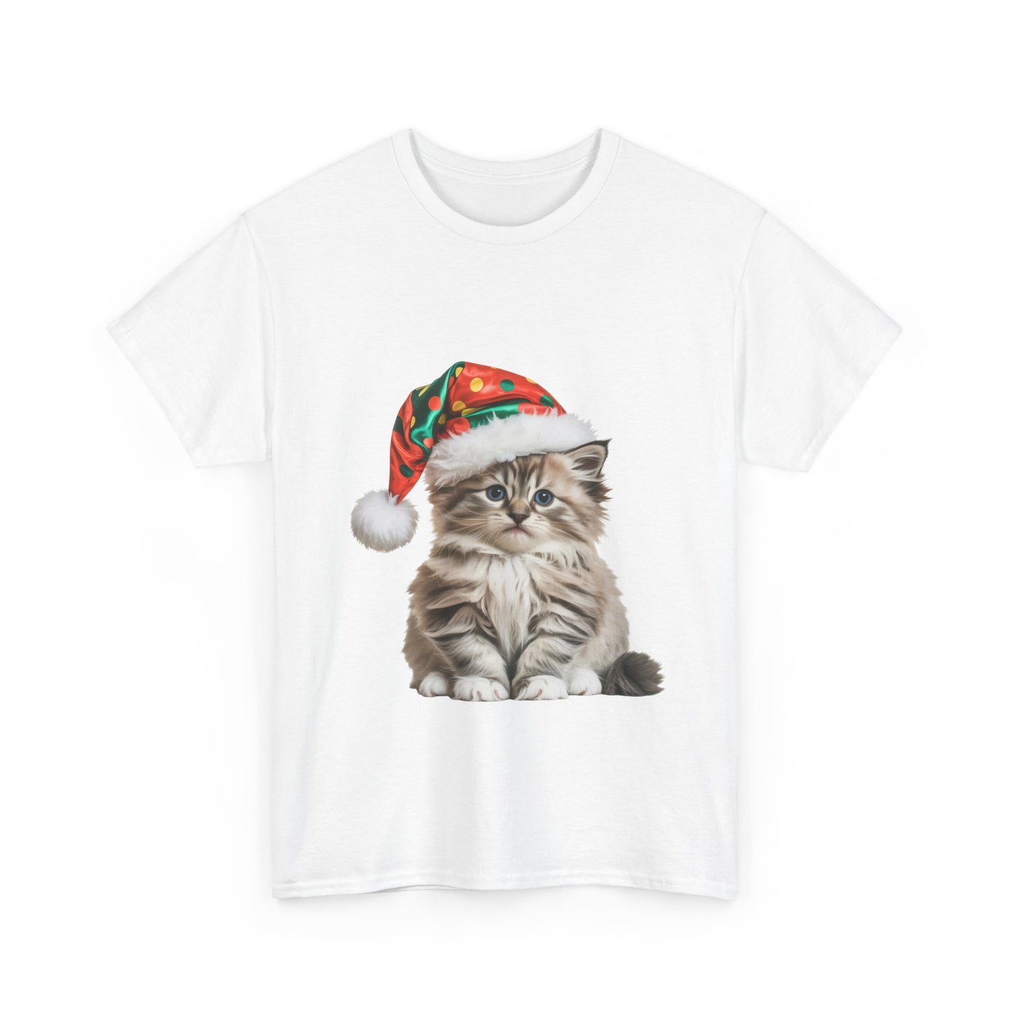 Christmas Kitten T-Shirt — Cute Cat in Santa Hat Holiday Tee