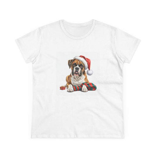Santa's little Boxer T-Shirt, Festive Dog Christmas Tee, Cute Pet T-shirt, Holiday Women's Top, Dog Lover Gift, Christmas Apparel, Funny Animal Shirt