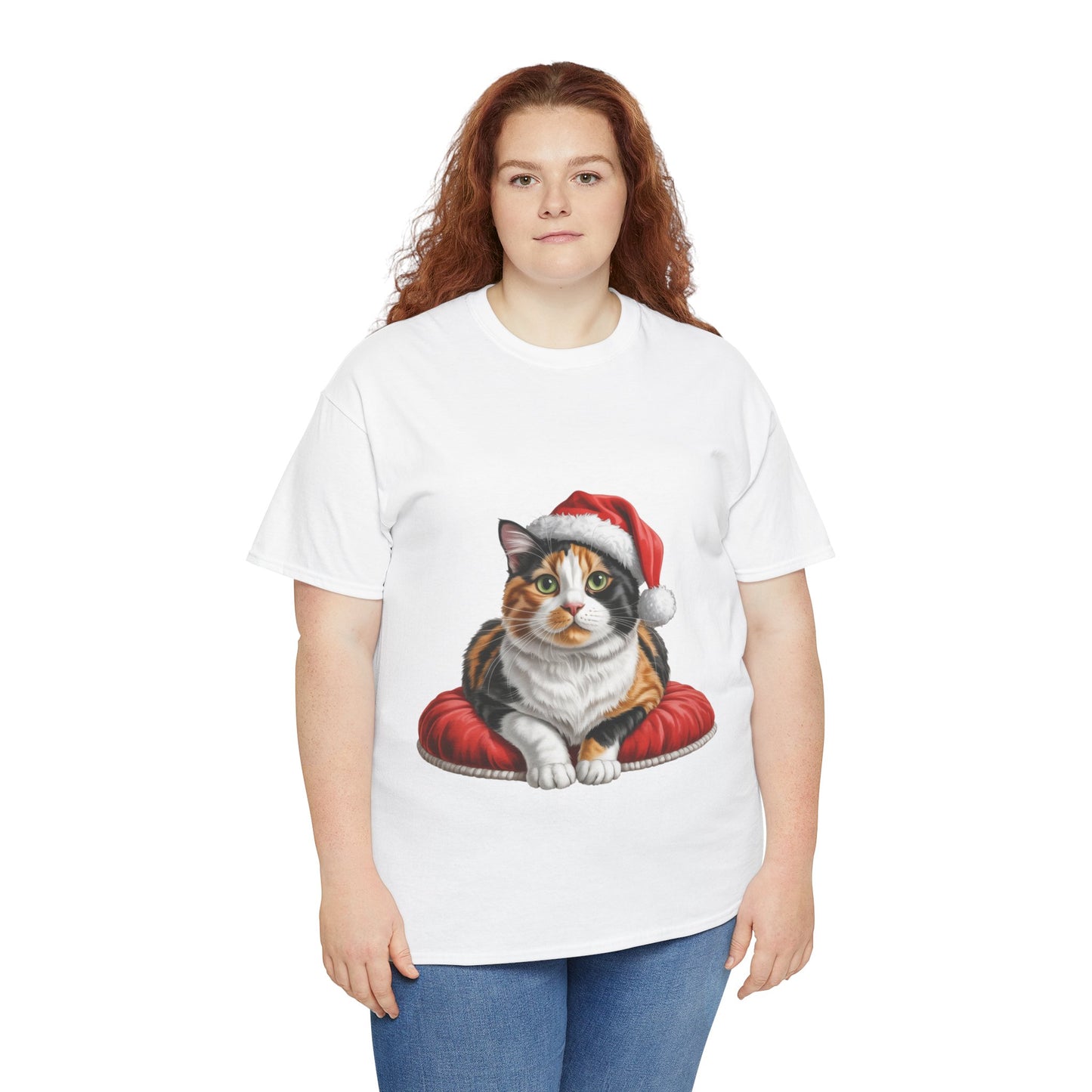Calico cat on a cushion Christmas T-Shirt, Festive calico Cat Christmas Tee, Cute Pet Lover Shirt, Holiday Apparel, Great Gift for Pet Owners
