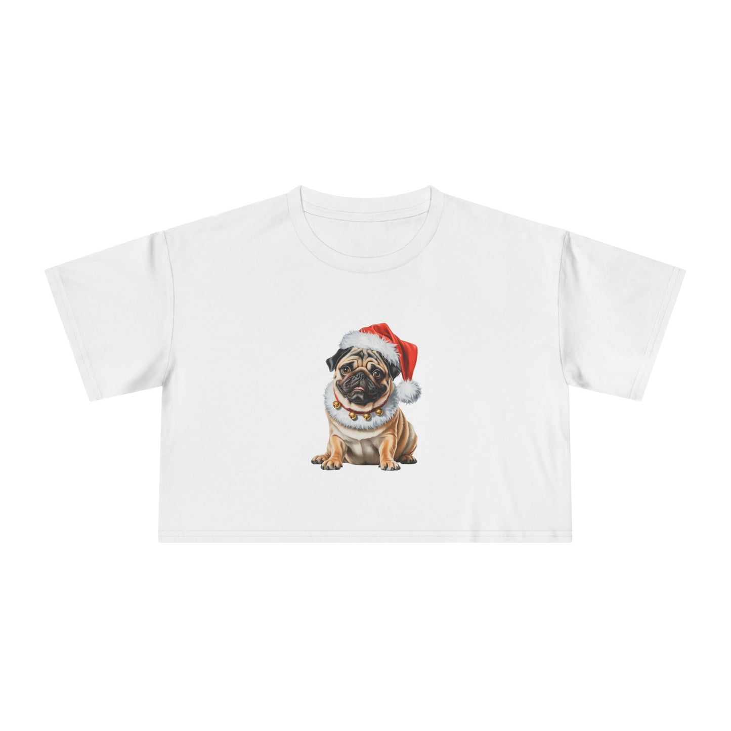 Christmas Pug Crop Tee — Cute Holiday Pug in Santa Hat Women's Crop Top