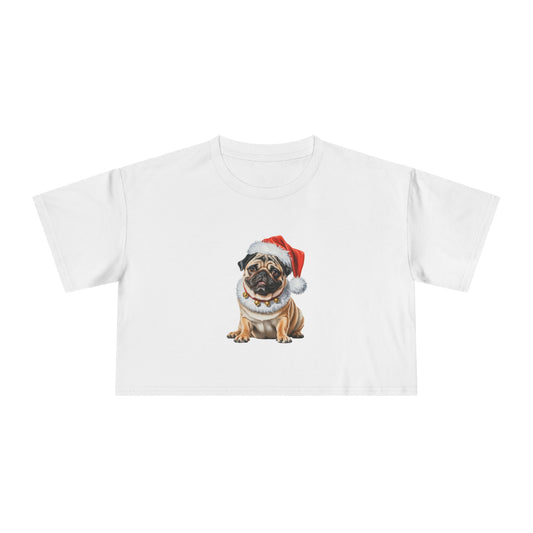 Christmas Pug Crop Tee — Cute Holiday Pug in Santa Hat Women's Crop Top