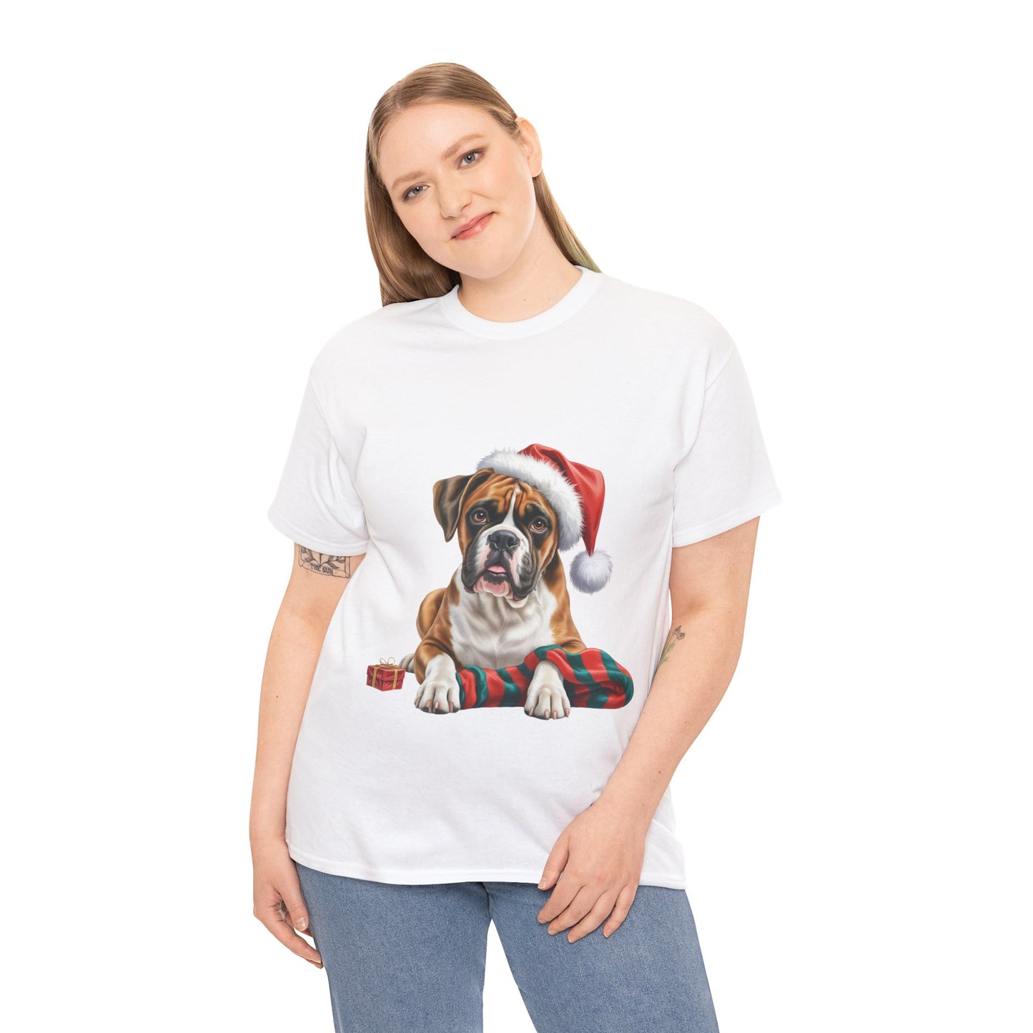 Santa's little Boxer T-Shirt, Festive Dog Christmas Tee, Cute Pet T-shirt, Holiday Women's Top, Dog Lover Gift, Christmas Apparel
