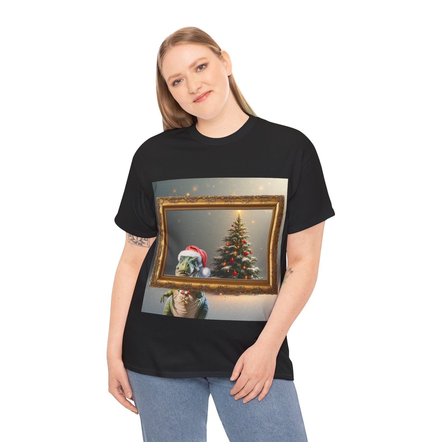 Christmas Dinosaur Portrait Tee — Santa Hat Dinosaur Christmas tree with Festive Tree