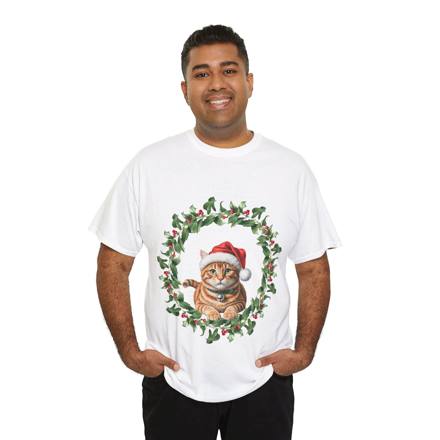Ginger Christmas cat in wreath! T-Shirt, Festive Ginger Cat Christmas Tee, Cute Pet Lover Shirt, Holiday Apparel, Great Gift for Pet Owners