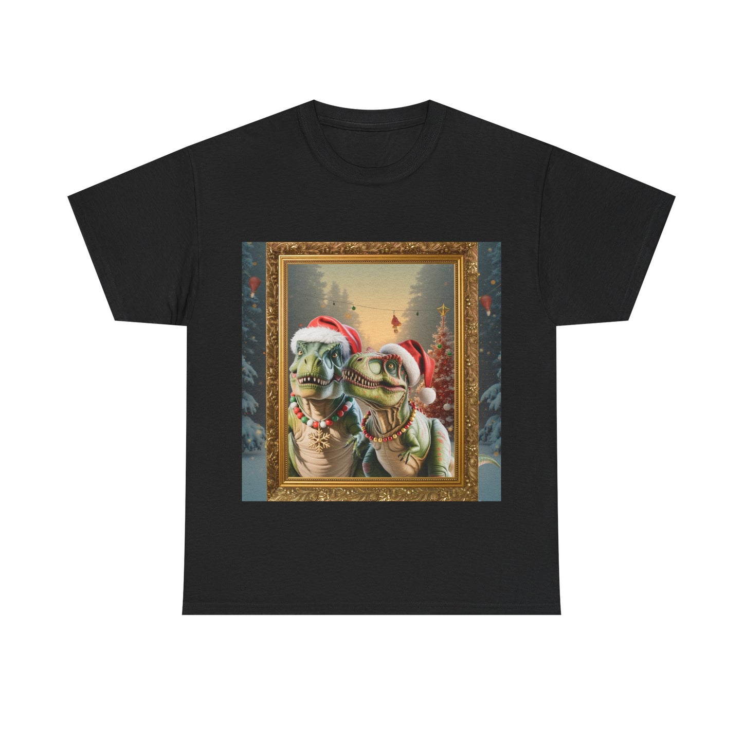 T-Shirt — Vintage Christmas T-Rexes in Santa Hats Holiday Graphic Tee