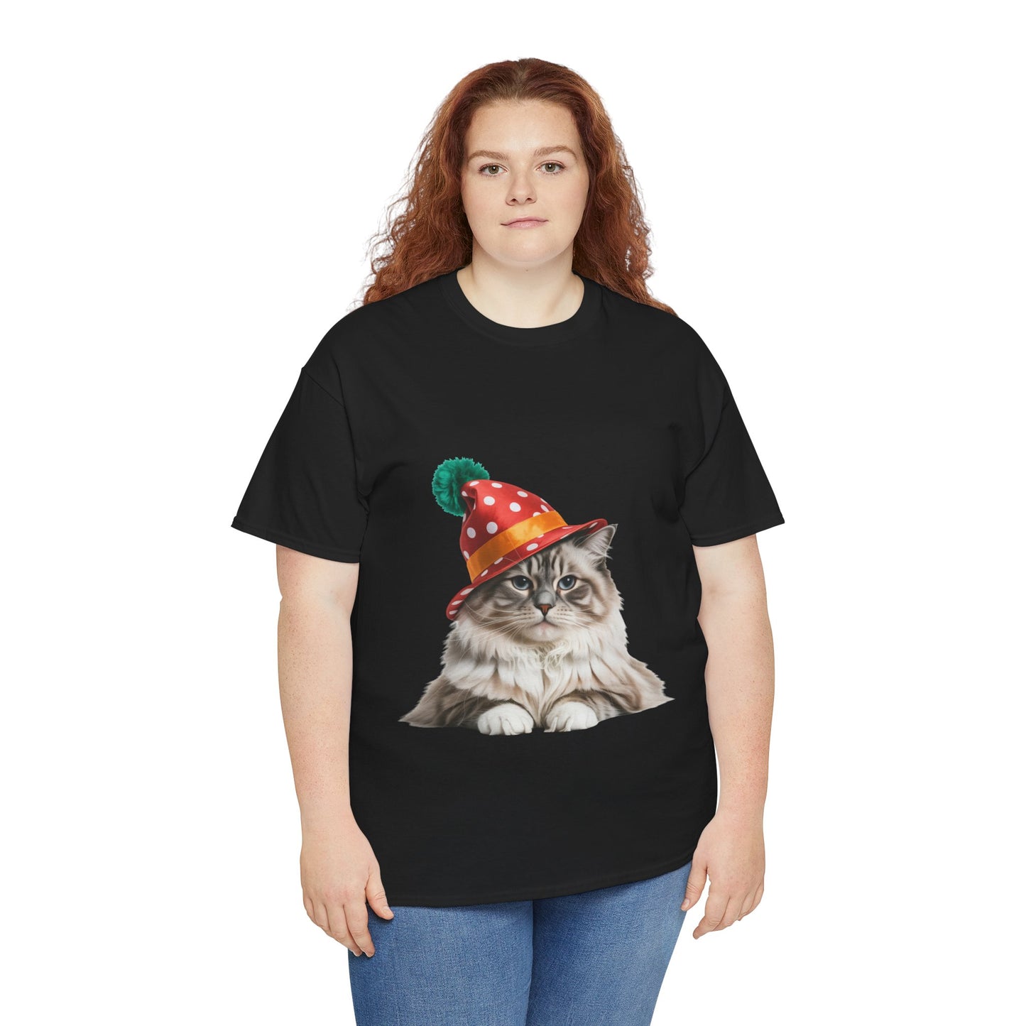 Christmas Cat in Christmas Party Hat T-Shirt — Cute Christmas Kitty Tee