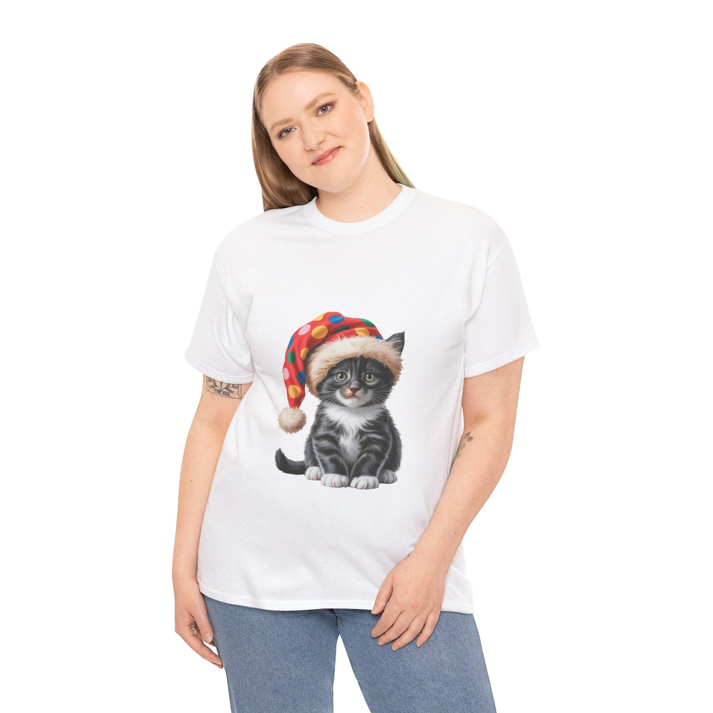 Kitten in Santa Hat T-Shirt - Cute Christmas Cat Holiday Tee