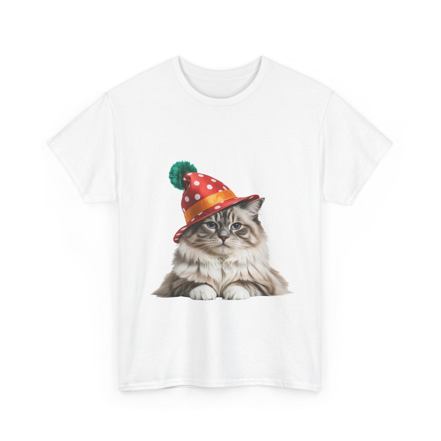 Christmas Cat in Christmas Party Hat T-Shirt — Cute Christmas Kitty Tee