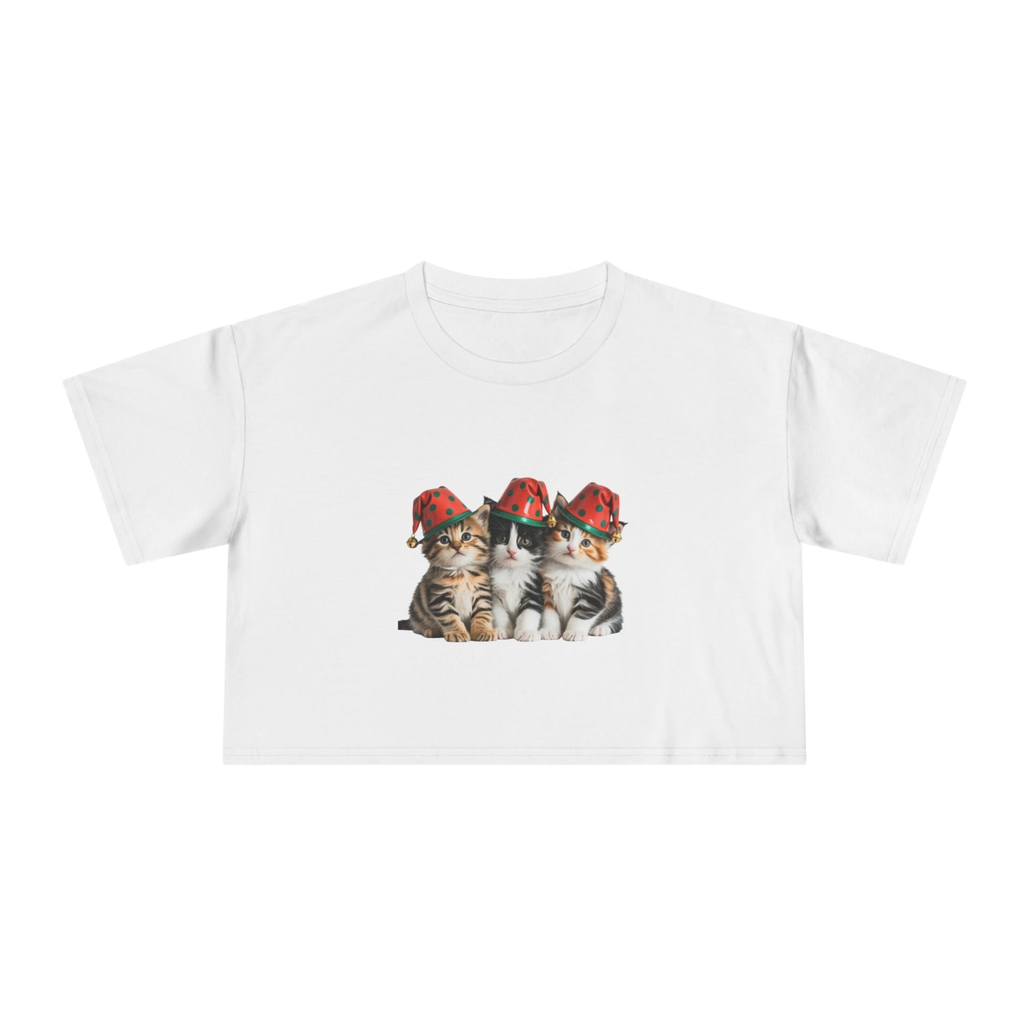 Cute Kittens in Straw Hats Crop Tee — Vintage Cat Graphic Top for Women