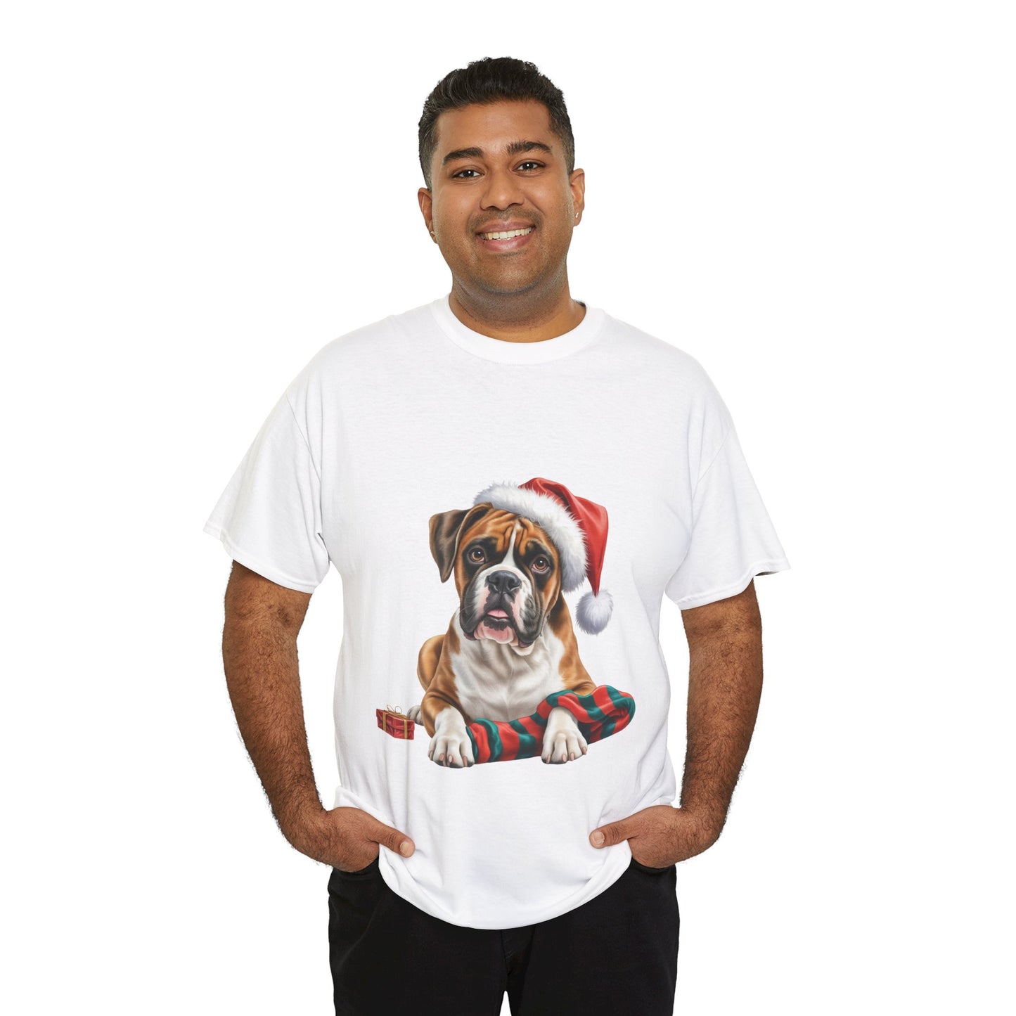 Santa's little Boxer T-Shirt, Festive Dog Christmas Tee, Cute Pet T-shirt, Holiday Women's Top, Dog Lover Gift, Christmas Apparel