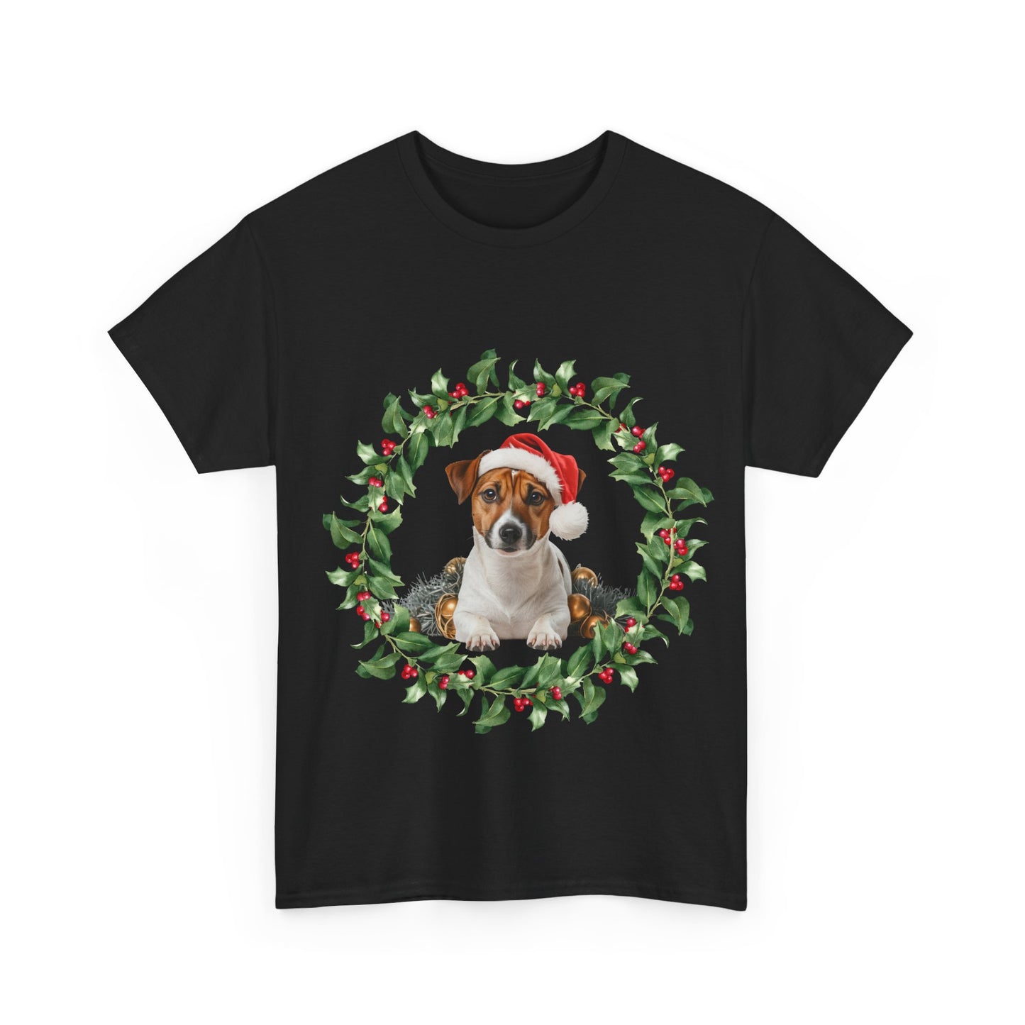 Jack Russell Christmas wreath T-Shirt, Festive Jack Russell Dog Christmas Tee, Cute Pet Lover Shirt, Holiday Apparel, Great Gift for Dog Owners