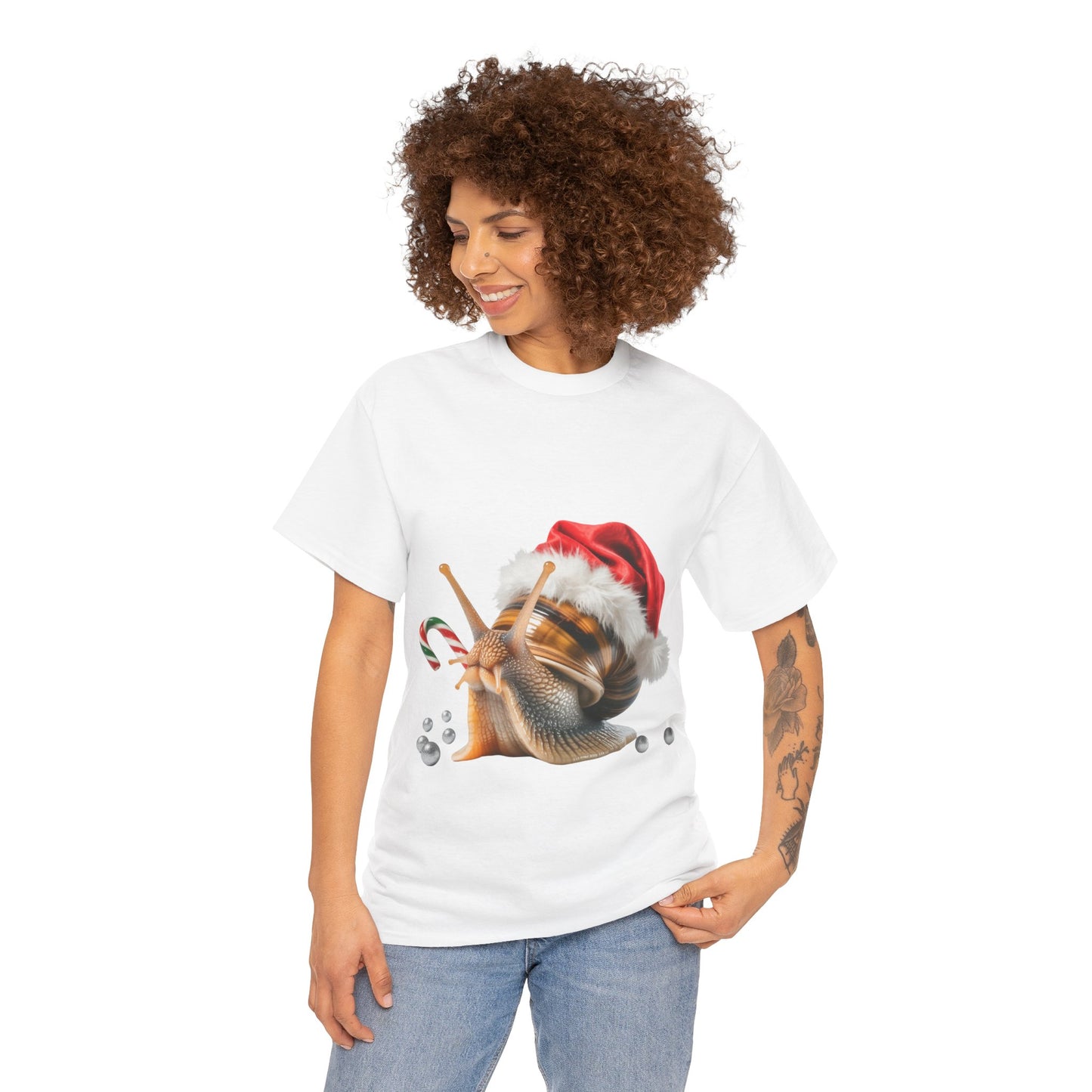 Christmas Snail T-Shirt — Cute Santa Hat Snail with Candy Cane Holiday Tee
