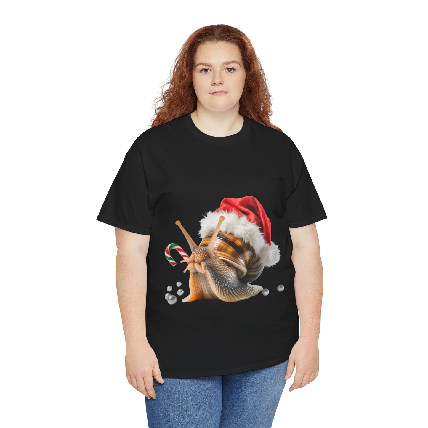Christmas Snail T-Shirt — Cute Santa Hat Snail with Candy Cane Holiday Tee