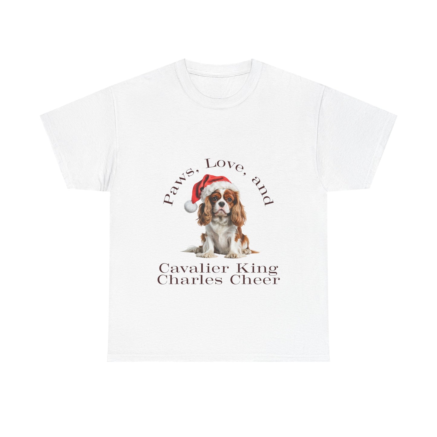Paws, love, and Cavalier King Charles Cheer T-Shirt, Festive Cavvy Dog Christmas Tee, Cute Pet Lover Shirt, Holiday Apparel, Great Gift for Dog Owners