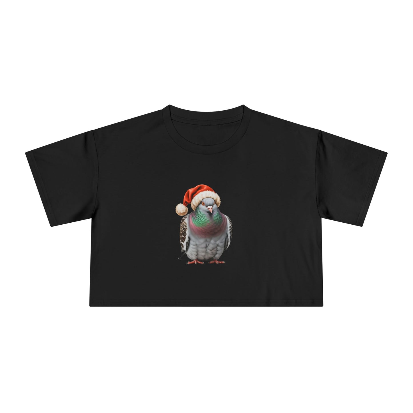 Christmas Pigeon Women's Crop Tee — Festive Pigeon in Santa Hat Holiday Top