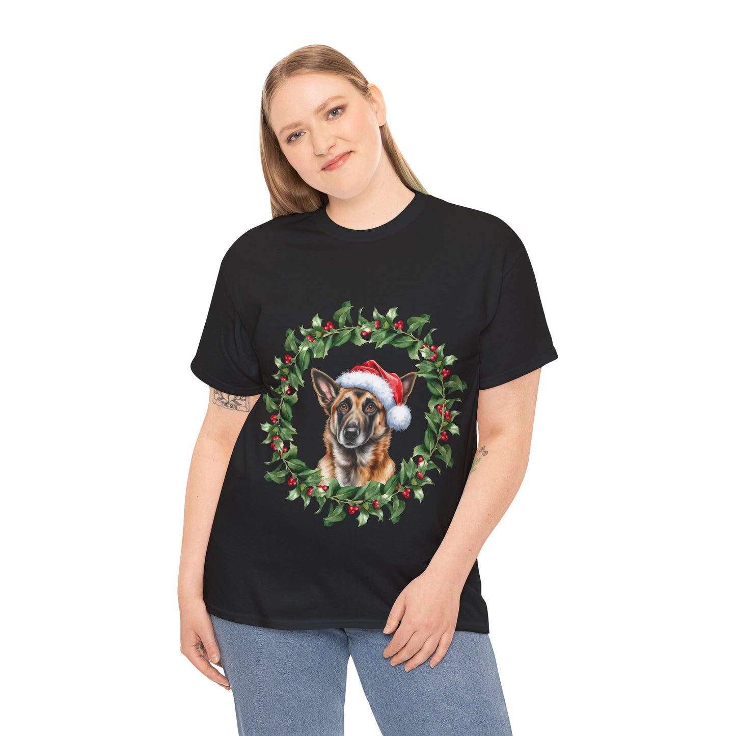 Belgian Malinois Christmas wreath T-Shirt, Festive Belgian Malinois Dog Christmas Tee, Cute Pet Lover Shirt, Holiday Apparel, Great Gift for Dog Owners