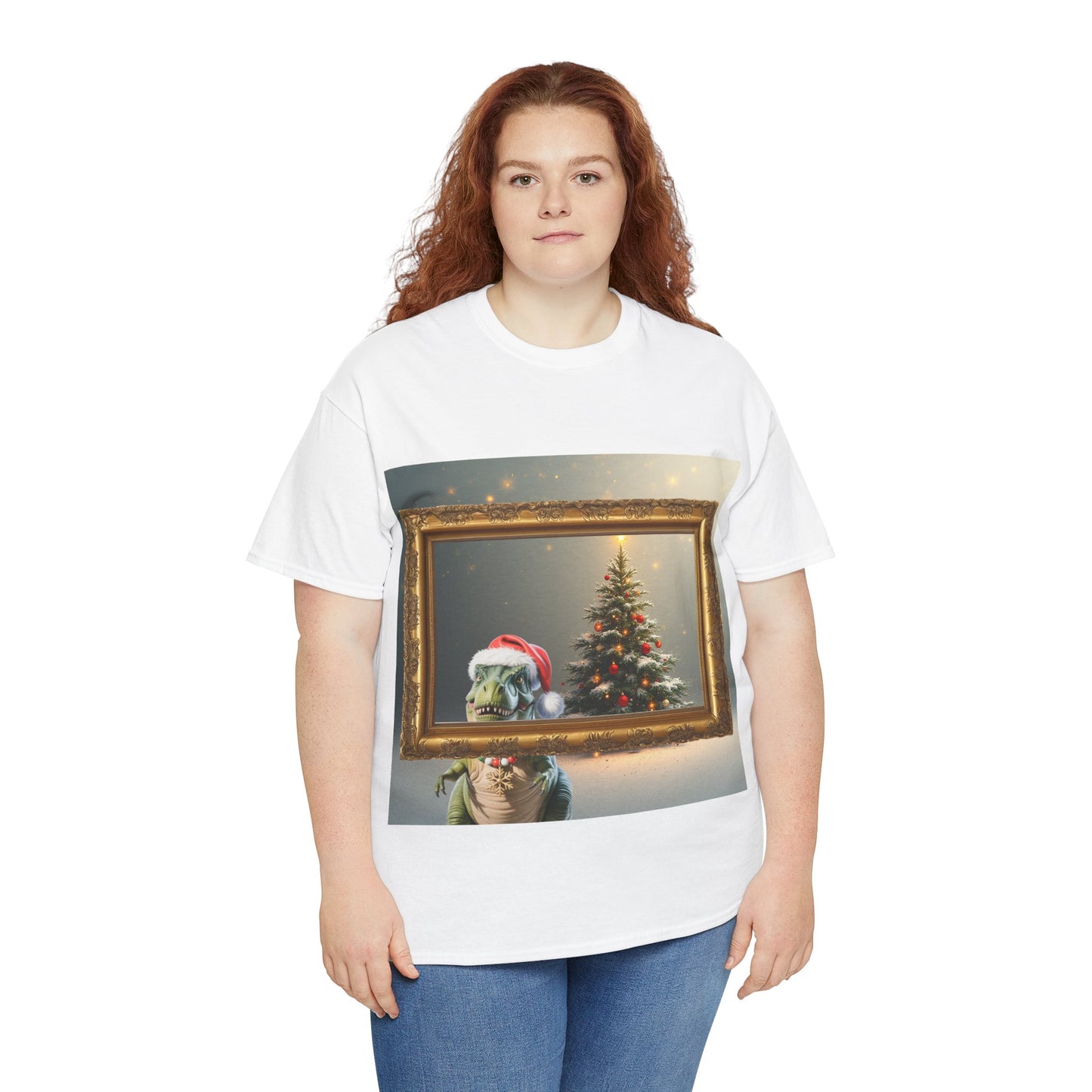 Christmas Dinosaur Portrait Tee — Santa Hat Dinosaur Christmas tree with Festive Tree