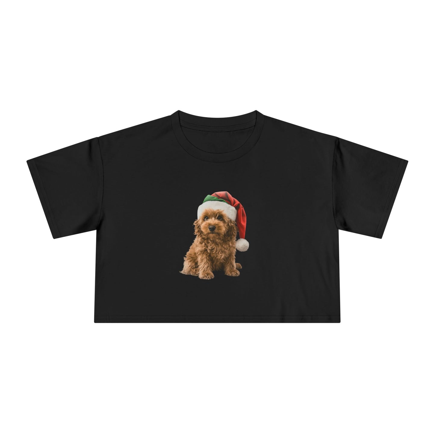 Christmas Cavoodle Crop Tee - Cute Cavoodle Dog in Santa Hat Holiday Top