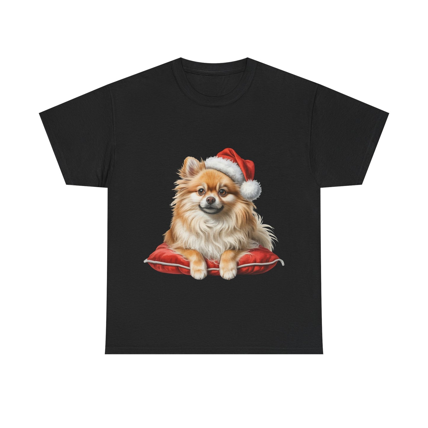Pomeranian on a cushion Christmas Tee, Cute Pet Lover Shirt, Holiday Apparel, Great Gift for Dog Owners