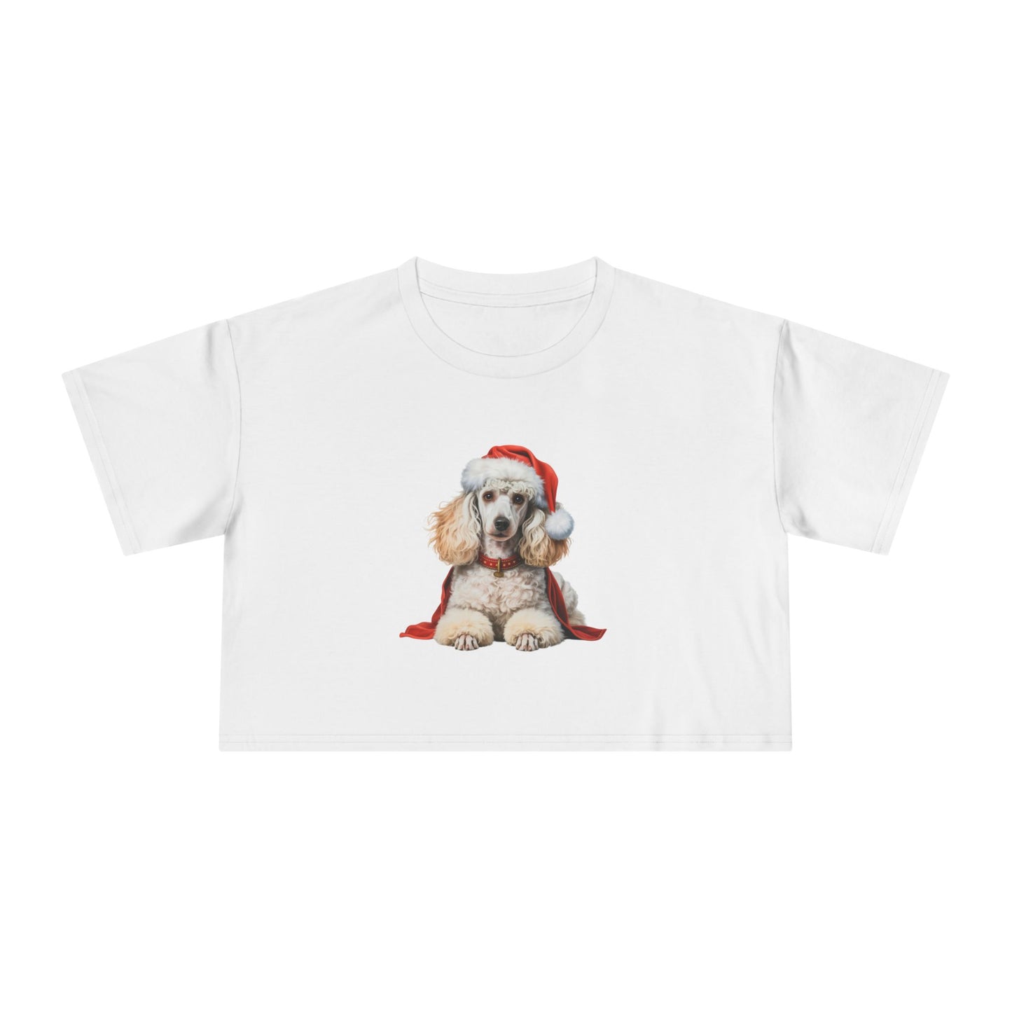 Cute Standard Poodle Santa Crop Tee — Women's Christmas Standard Poodle Dog Holiday Top