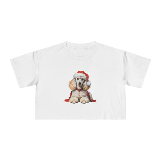 Cute Standard Poodle Santa Crop Tee — Women's Christmas Standard Poodle Dog Holiday Top