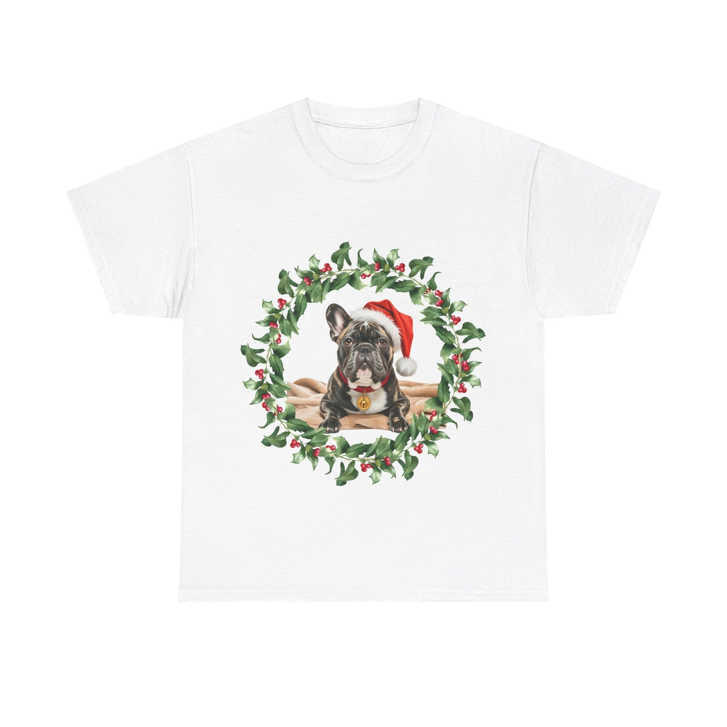 French Bulldog Christmas wreath T-Shirt, Festive Frenchie Dog Christmas Tee, Cute Pet Lover Shirt, Holiday Apparel, Great Gift for Dog Owners