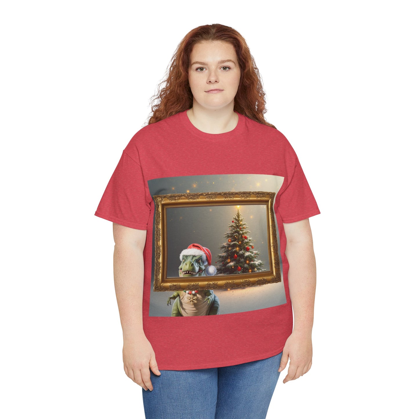 Christmas Dinosaur Portrait Tee — Santa Hat Dinosaur Christmas tree with Festive Tree