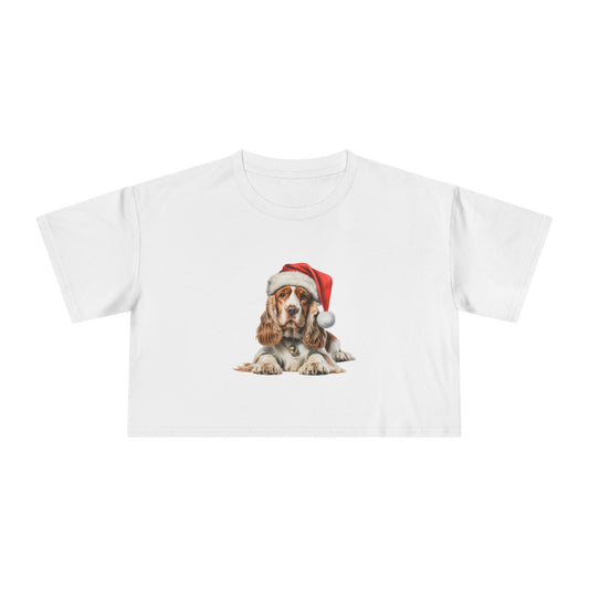 Christmas Cocker Spaniel Crop Tee – Cute Cocker Spaniel in Santa Hat Women's Crop Top