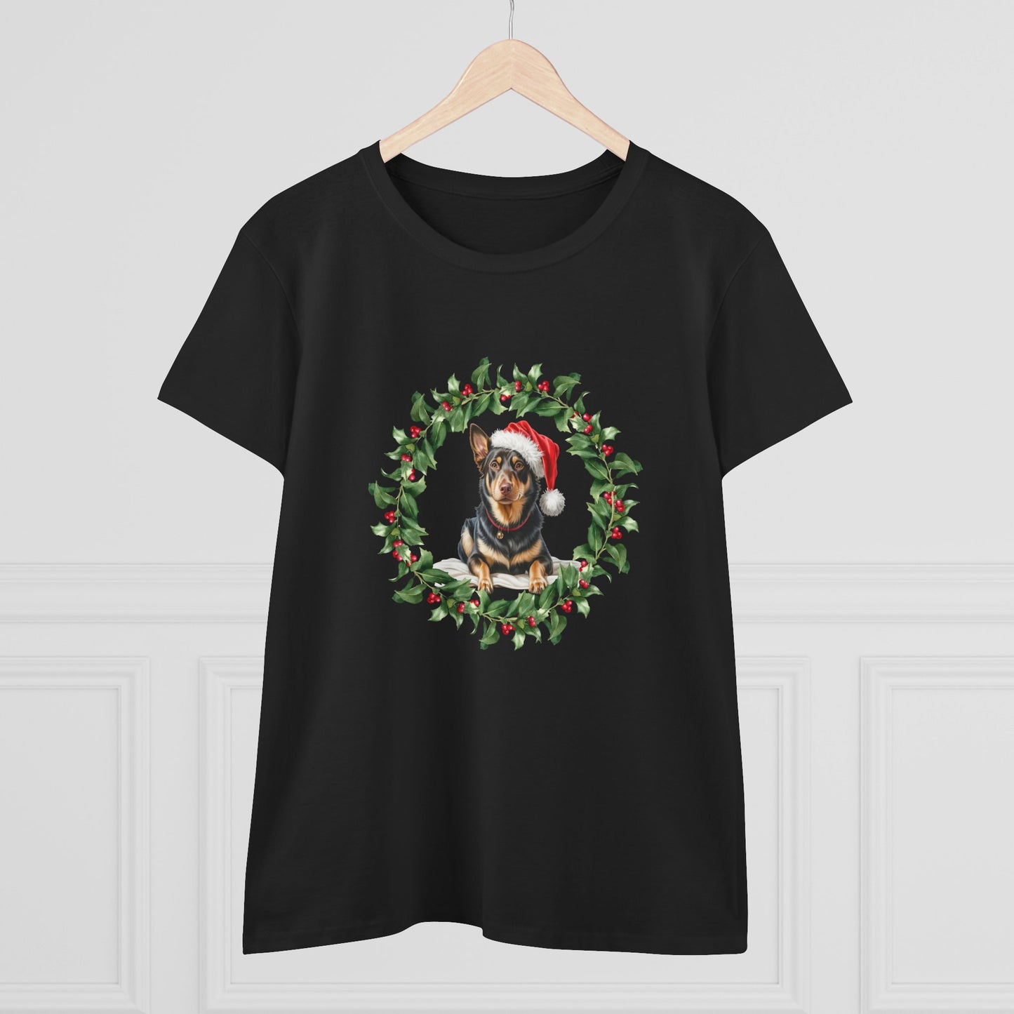 Kelpie wreath Christmas T-Shirt, Festive Kelpie Dog Christmas Tee, Cute Pet Lover Shirt, Holiday Apparel, Great Gift for Dog Owners
