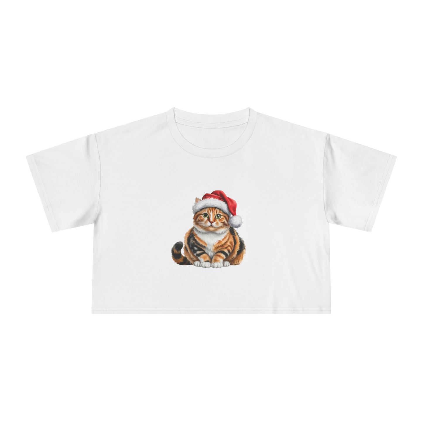 Christmas Calico Cat Crop Tee — Cute Calico cat in Santa Hat Women's Crop T-Shirt