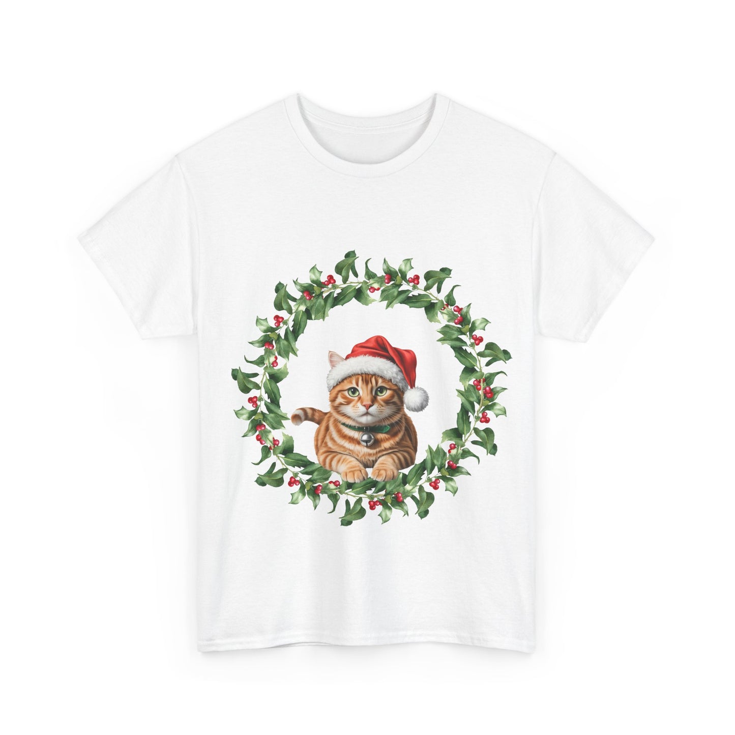 Ginger Christmas cat in wreath! T-Shirt, Festive Ginger Cat Christmas Tee, Cute Pet Lover Shirt, Holiday Apparel, Great Gift for Pet Owners