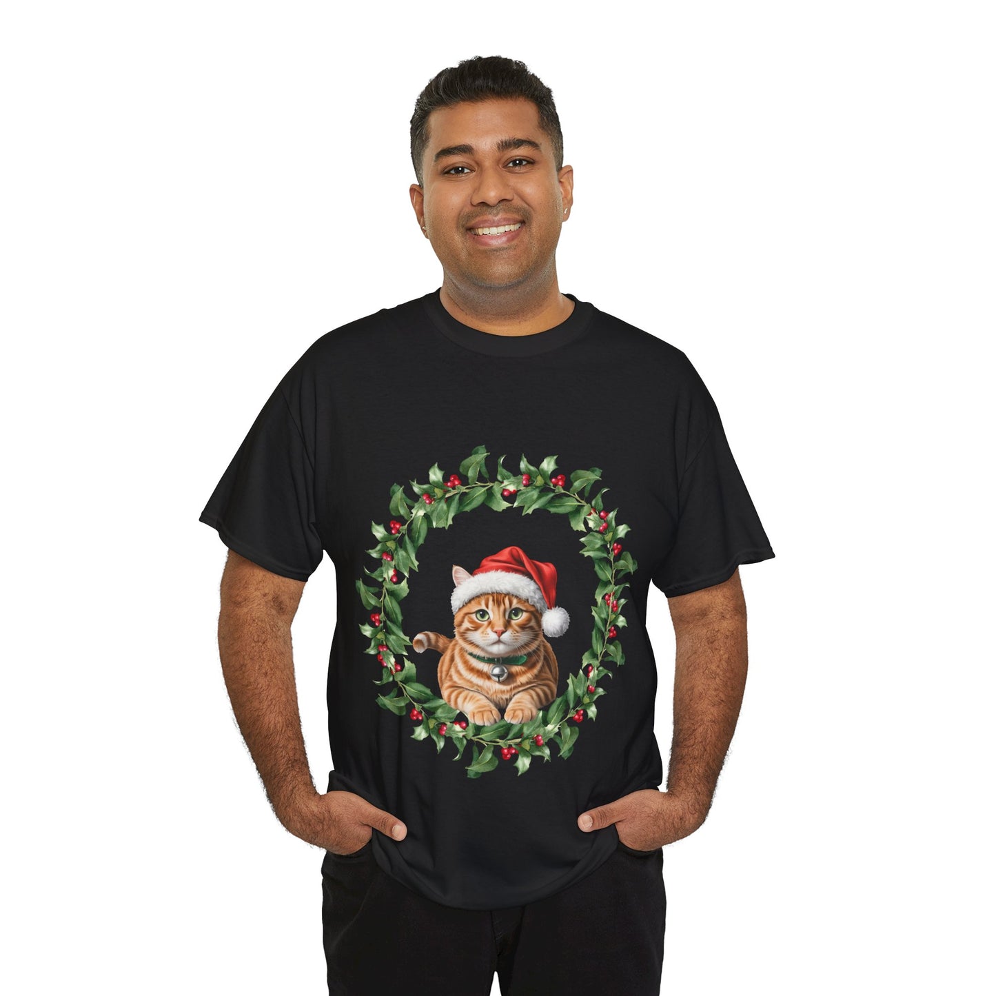 Ginger Christmas cat in wreath! T-Shirt, Festive Ginger Cat Christmas Tee, Cute Pet Lover Shirt, Holiday Apparel, Great Gift for Pet Owners
