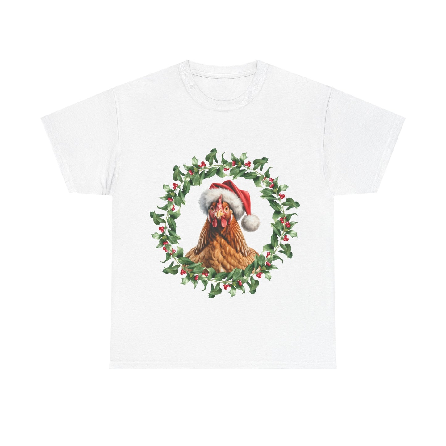 Christmas Chicken wreath T-Shirt – Holiday Farm Animal Lover Tee, Festive Poultry Shirt, Cute Chicken Xmas Gift, Nature Lover Apparel, Holiday Barnyard Shirt for Chicken Lovers