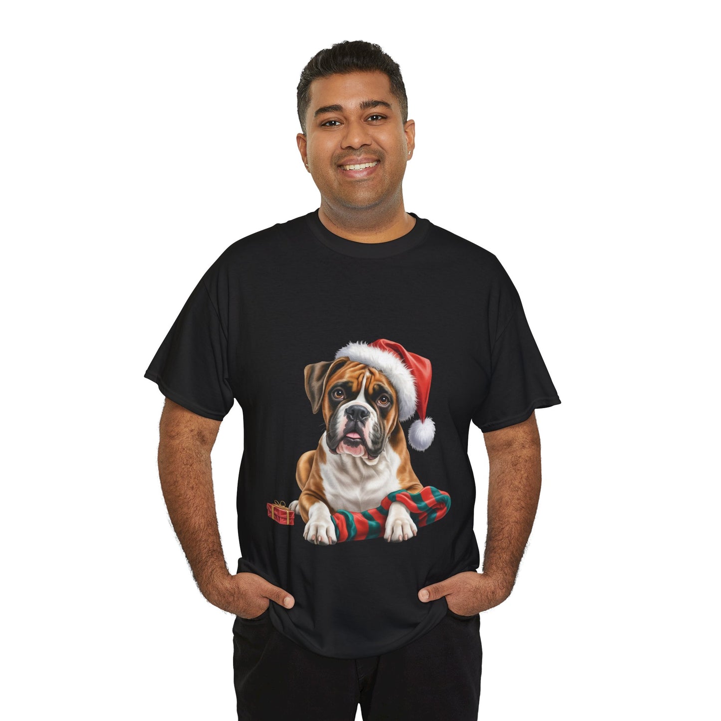 Santa's little Boxer T-Shirt, Festive Dog Christmas Tee, Cute Pet T-shirt, Holiday Women's Top, Dog Lover Gift, Christmas Apparel