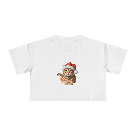 Ginger Cat in Santa Hat Crop Tee — Cute Christmas Ginger cat Holiday Top