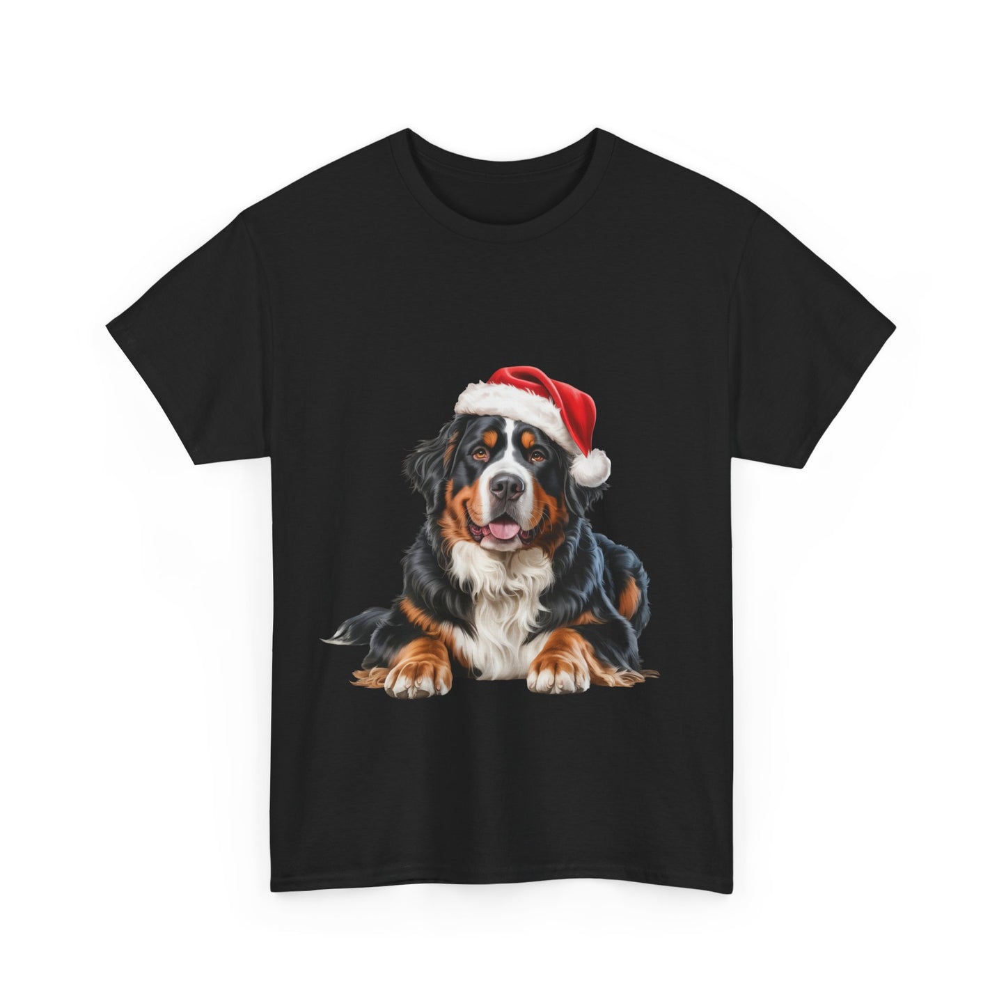Custom Bernese Mountain Dog in Christmas hat.