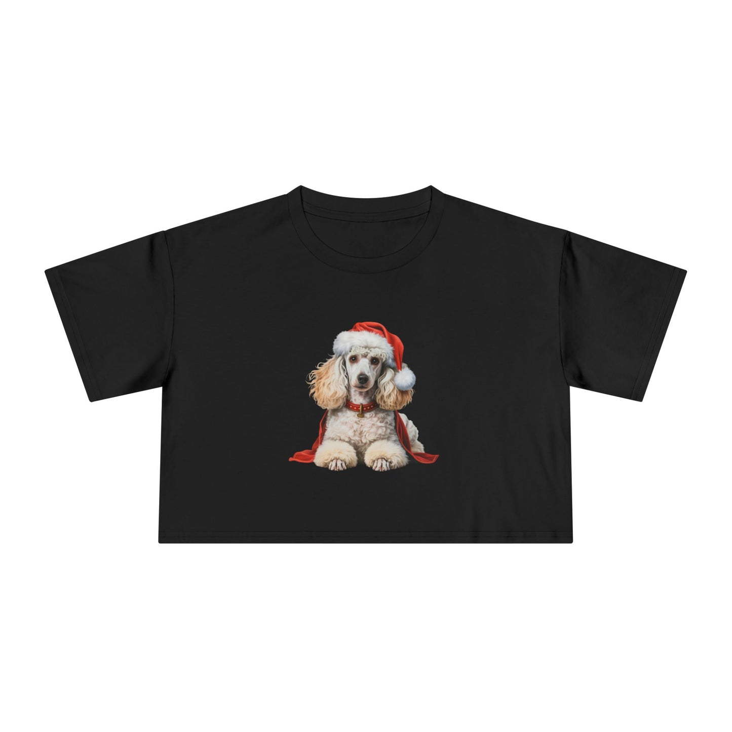 Cute Standard Poodle Santa Crop Tee — Women's Christmas Standard Poodle Dog Holiday Top