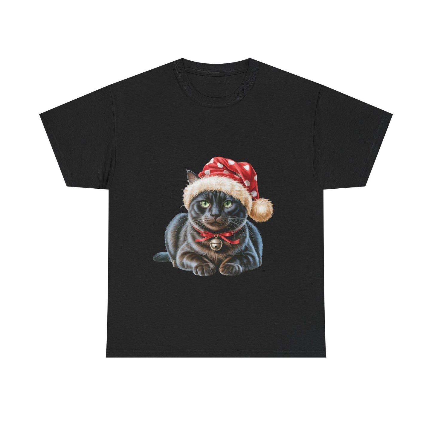 Black Cat in Santa Hat T-Shirt — Cute Christmas Black Cat Holiday Tee