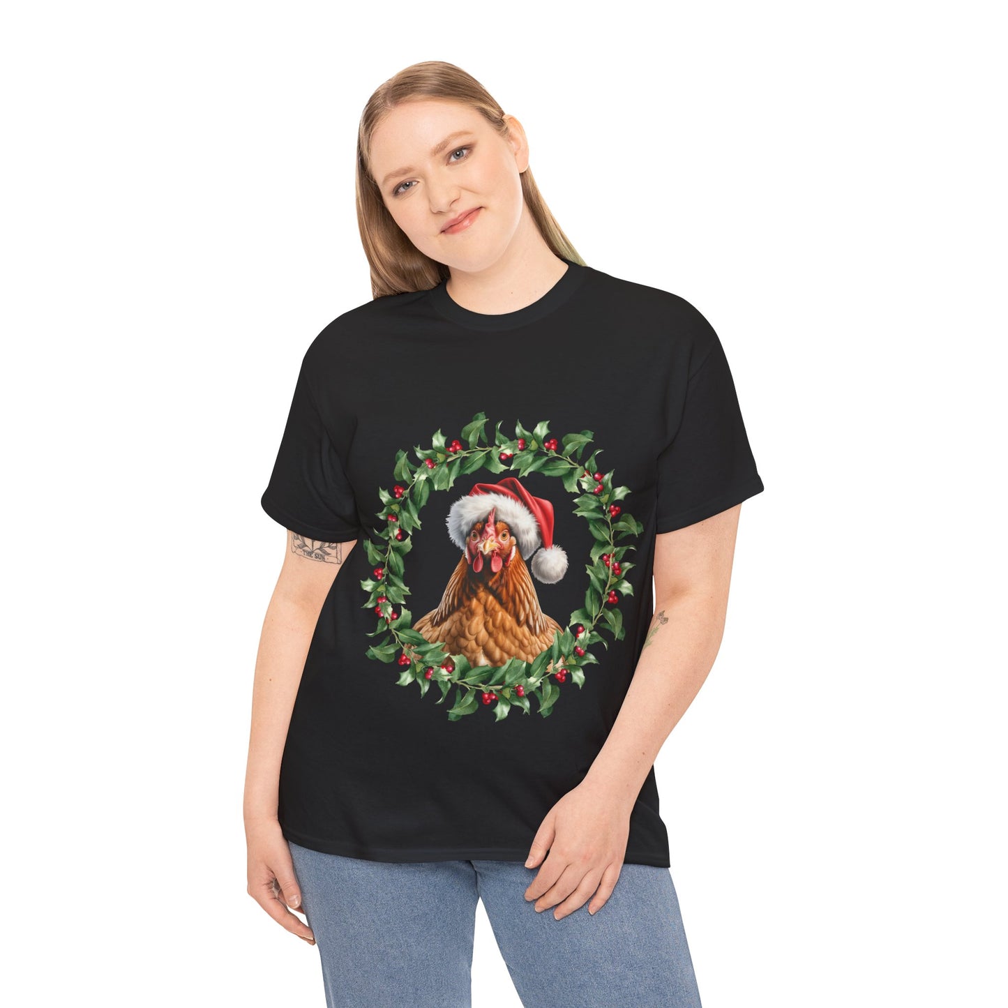 Christmas Chicken wreath T-Shirt – Holiday Farm Animal Lover Tee, Festive Poultry Shirt, Cute Chicken Xmas Gift, Nature Lover Apparel, Holiday Barnyard Shirt for Chicken Lovers