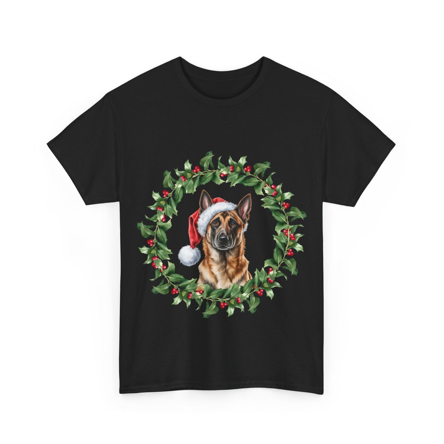 Belgian Malinois Christmas Wreath T-Shirt, Festive Belgian Malinois Dog Christmas Tee, Cute Pet Lover Shirt, Holiday Apparel, Great Gift for Dog Owners