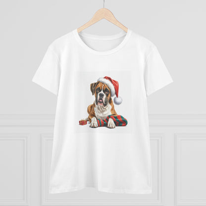 Santa's little Boxer T-Shirt, Festive Dog Christmas Tee, Cute Pet T-shirt, Holiday Women's Top, Dog Lover Gift, Christmas Apparel, Funny Animal Shirt