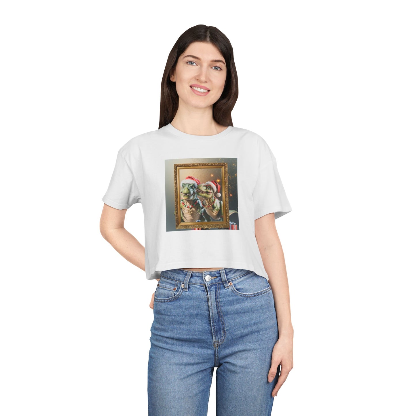 Christmas Mr & Mrs T- Rex Dinosaur Crop Tee — Festive Pet Portrait Holiday Shirt