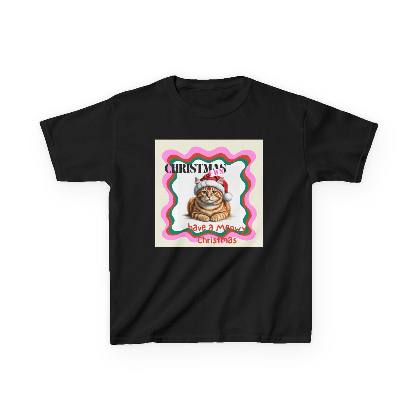 Kids Ginger Cat Christmas Kids Tee with Fun Holiday Design