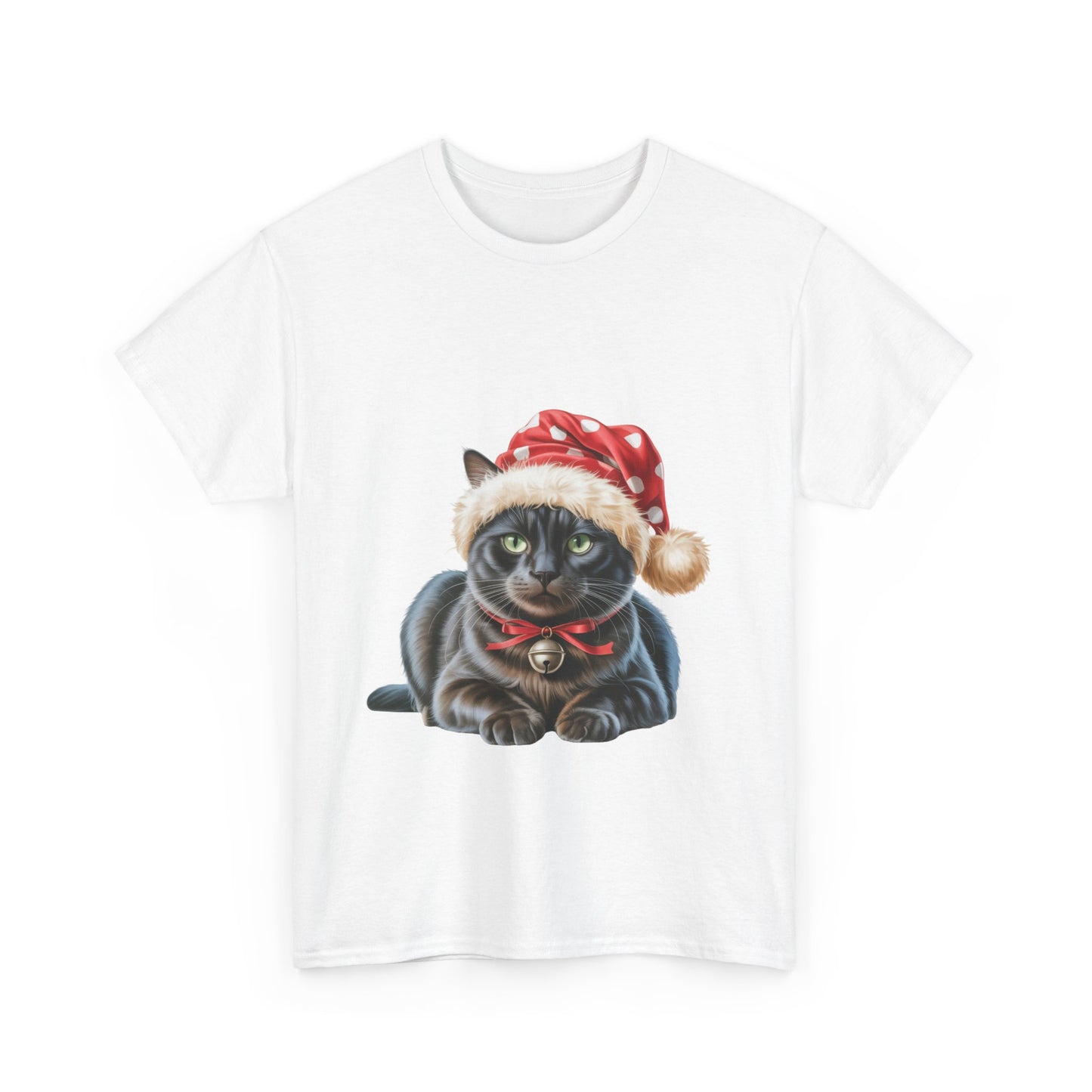 Black Cat in Santa Hat T-Shirt — Cute Christmas Black Cat Holiday Tee